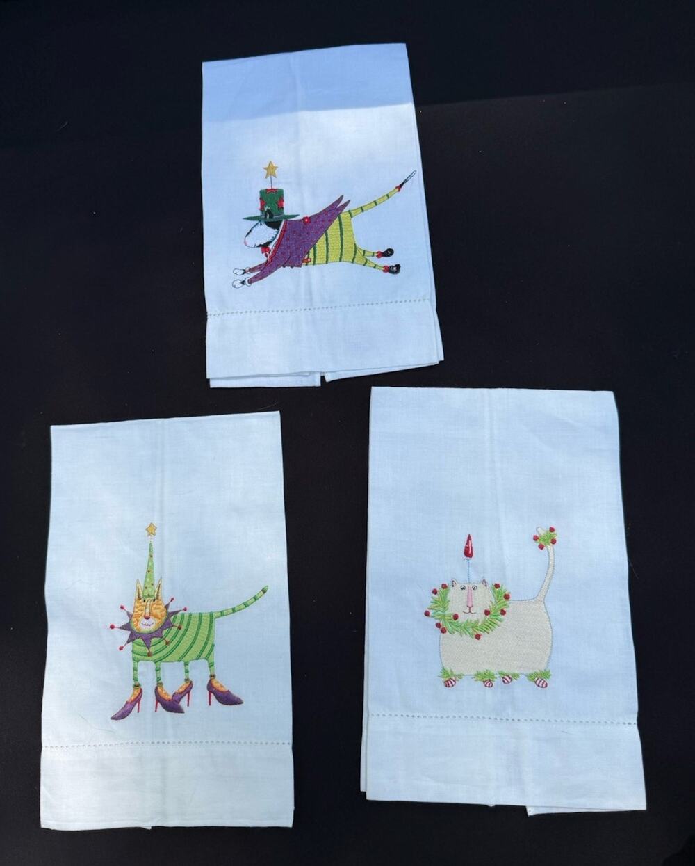 3 New Vintage Patience Brewster Krinkles Embroidered Christmas Tea Towels Set K2
